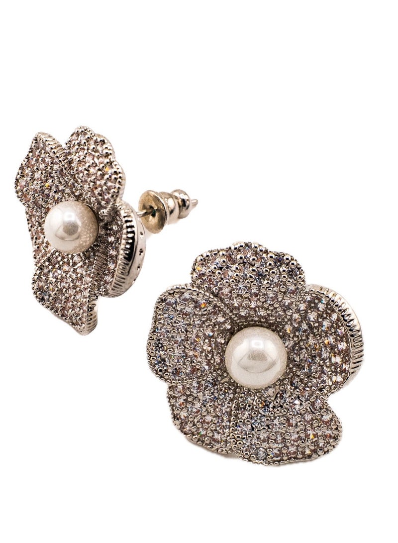 1une S925 Earrings ''PURE LOVE'' Flower with Zirconia Stones - Image 4